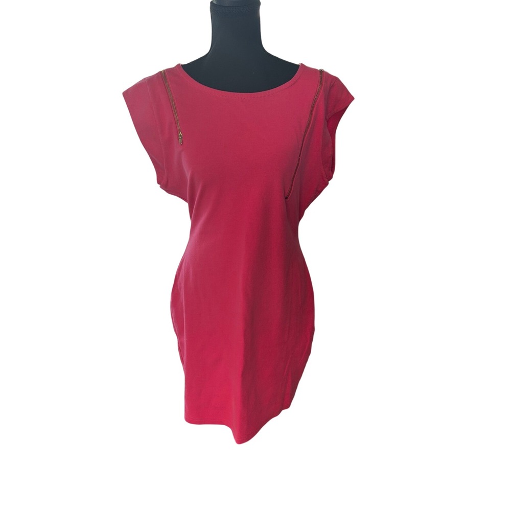 Nicki Minaj Pink Bodycon Dress XL Gold Zip Shoulder Sheath‎ Barbiecore